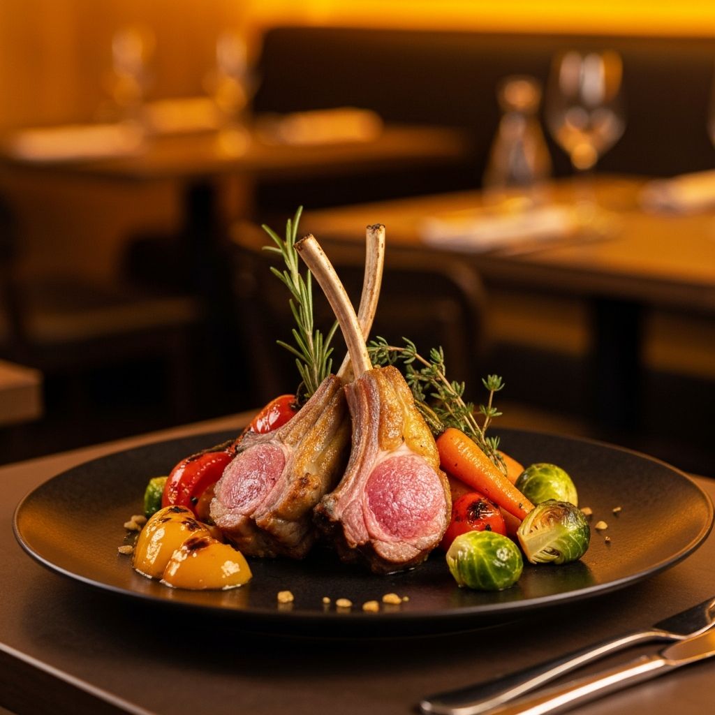 Grilled lamb with roasted vegetables